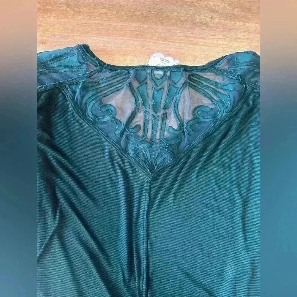 Free People Emerald green distressed top